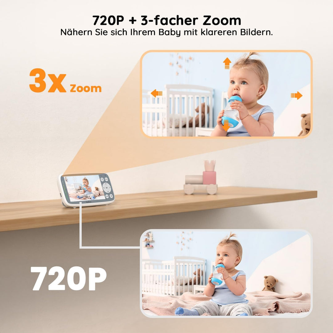BOIFUN Babyphone mit Kamera, VOX Nachtsicht Babyfon, Temperaturüberwachung, Gegensprechfunktion Vide