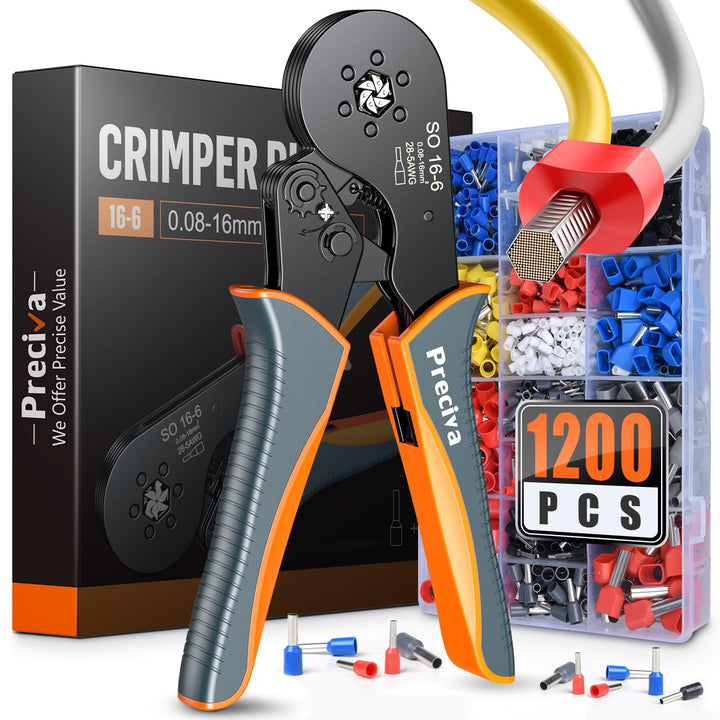 Preciva Crimpzange Set,0.08-16mm² Crimpzangen 1200 stück Aderendhülsen Set,Aderendhülsenzange Krimpz