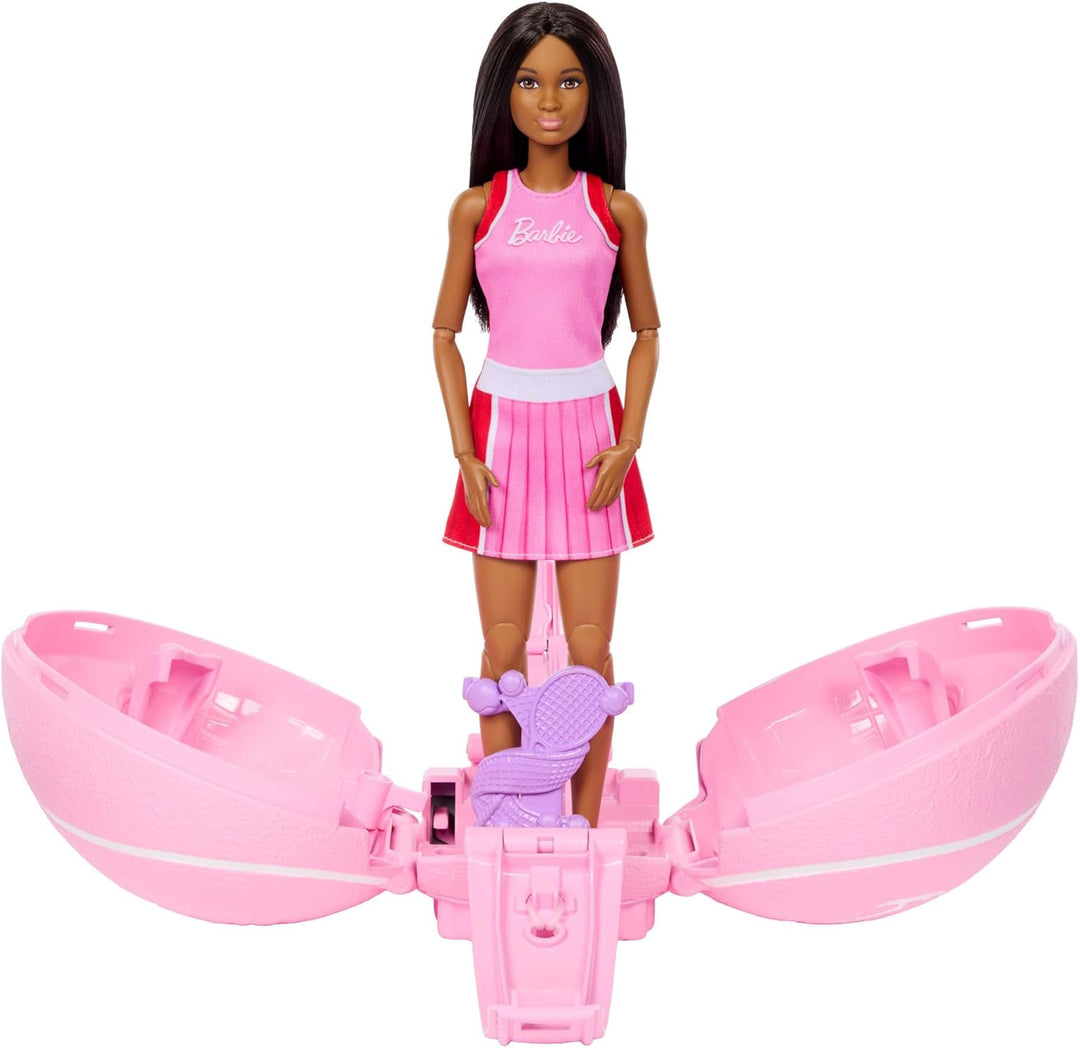 Barbie Team Roll & Reveal Tennisspielerin-Puppe und Zubehörteile mit brünetter Modepuppe, 8 Überrasc