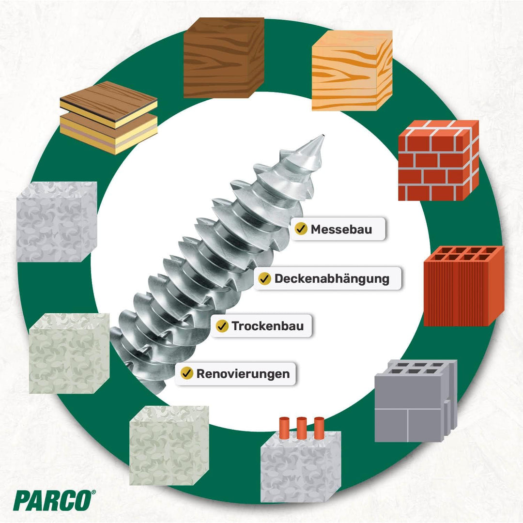 PARCO Fensterrahmenschrauben 7,5 x 212 mm | Zylinderkopf | für Fensterbau | TX30 100 Stück 7,5 x 212