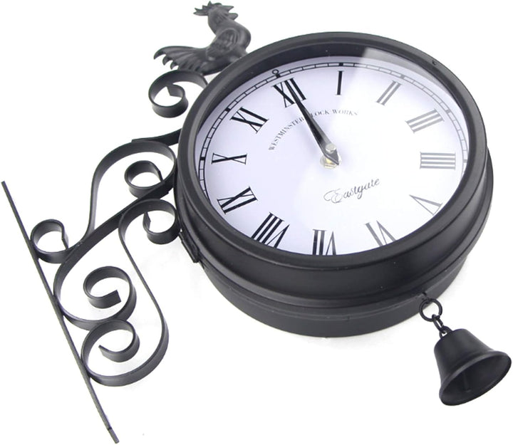 Retro Wanduhr Antik Garten im Freien Doppelseitige Bahnhofsuhr Schwarz Bahnhofsuhr Garten Uhr Wasser