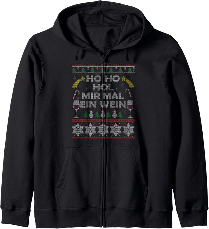 Ugly Christmas Weintrinker Motiv Ho Ho Hol Mir Mal Ein Wein Kapuzenjacke