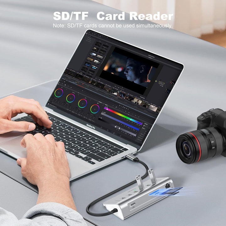 P9R PRO USB C Hub, 10-in-1 USB C Docking Station mit 1Gbps Ethernet, 4K@60Hz HDMI, 10Gbps 2 Type-A/C