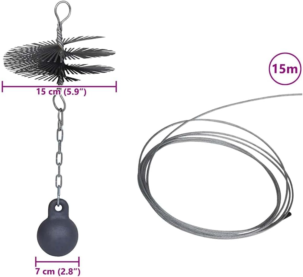 vidaXL Schornsteinbesen 15cm Rund Kaminbesen Russbesen Schornsteinfegerbesen 15 m, 15 m