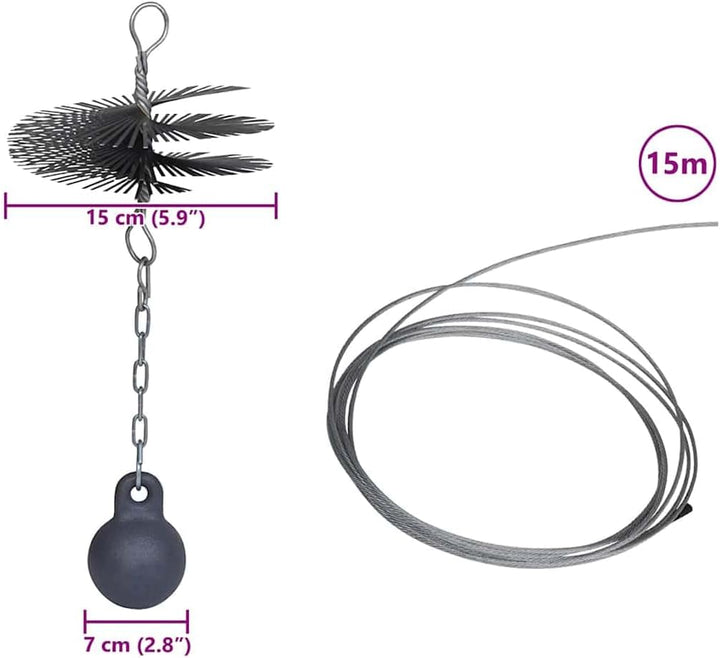 vidaXL Schornsteinbesen 15cm Rund Kaminbesen Russbesen Schornsteinfegerbesen 15 m, 15 m