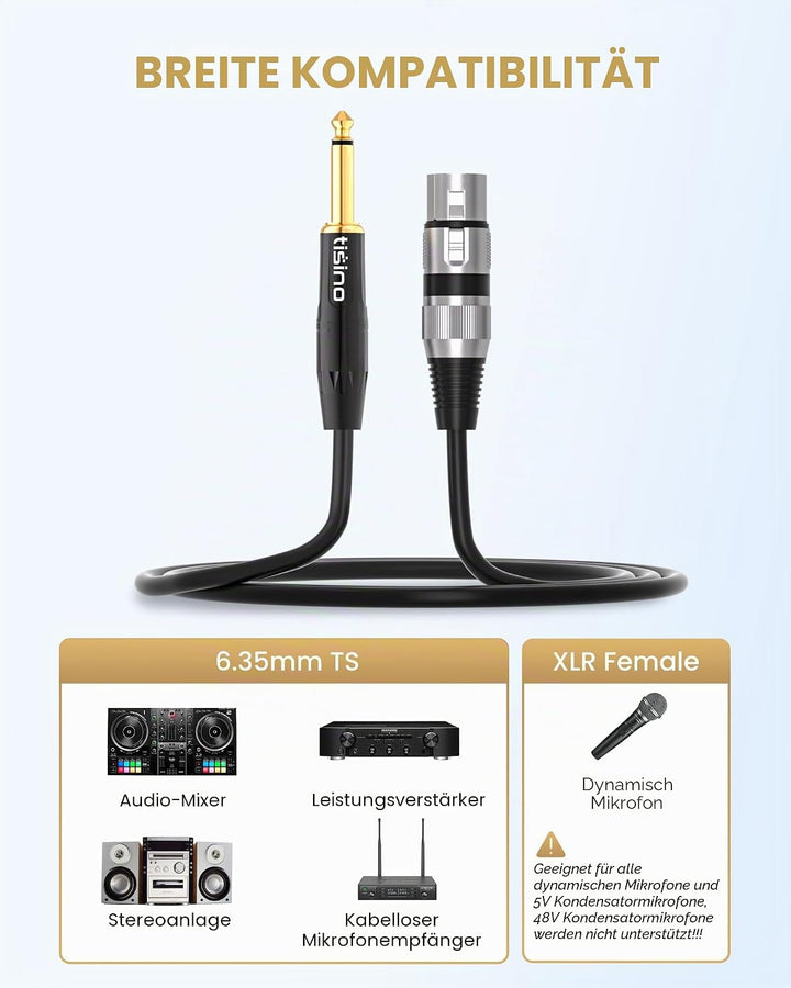 Tisino Female XLR auf 6,35 mm TS Mono Jack Unsymmetrisches Mikrofonkabel Mikrofonkabel für dynamisch