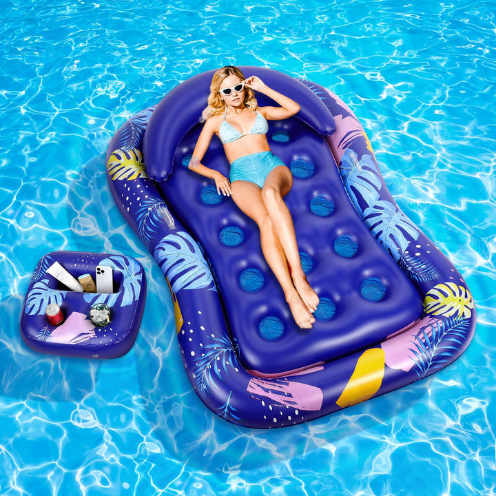 MoKo Pool Luftmatratze Erwachsene, Gross Schwimmbett mit EIS Bar, Solarium Pool Loungesessel Aufblas