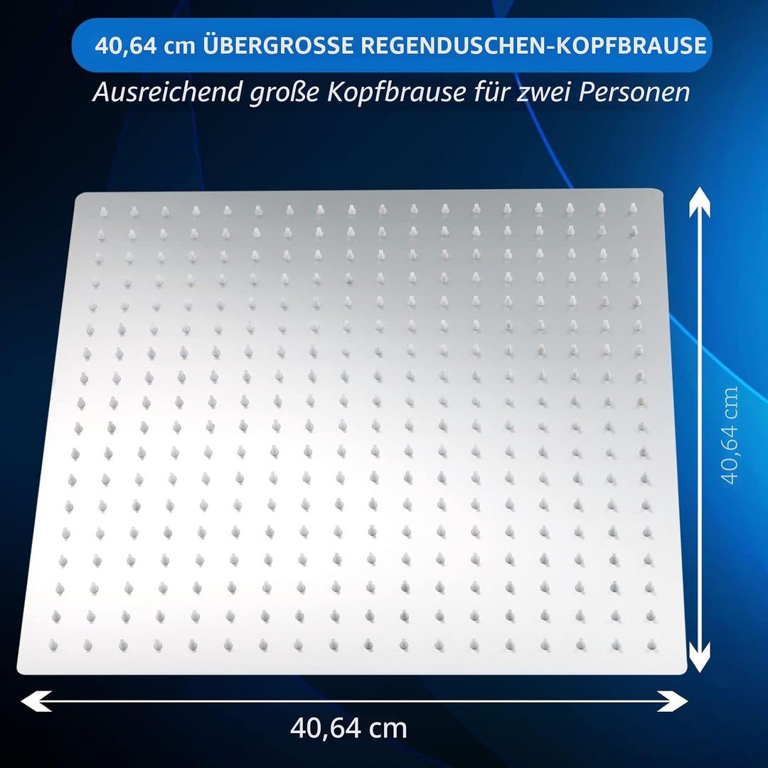 40.5cm Grosser Regenbrause - Voolan Quadrat Hochdruck Duschkopf aus Edelstahl 304 - komfortables Dus