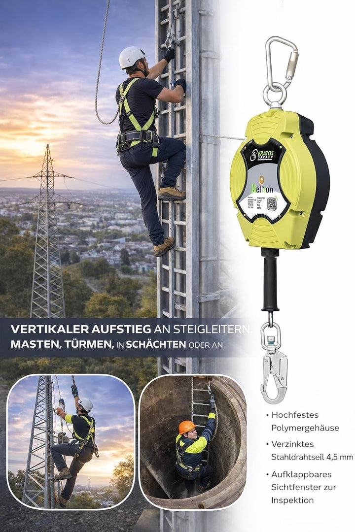 Kratos Safety Helixon Stahldrahtseil Höhensicherungsgerät mit automatischem Rückzug, 15 m, Vertikale