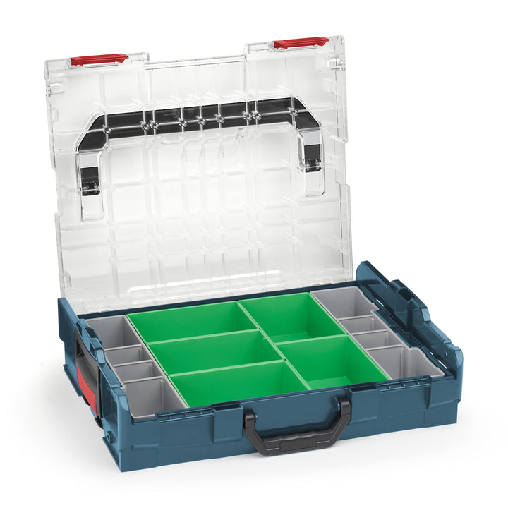 Bosch Sortimo Sortimentskasten L BOXX 102 professional blau Deckel transparent mit Insetboxen-Set D3