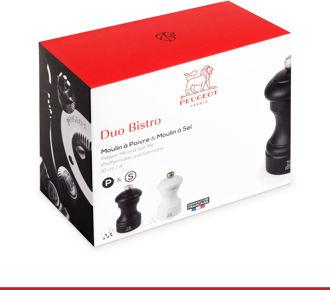Peugeot Bistro Mühlen-Set Pfeffer/Salz, Klassische Mahlgradeinstellung, Höhe: 10 cm, Holz, Weiss/Sch