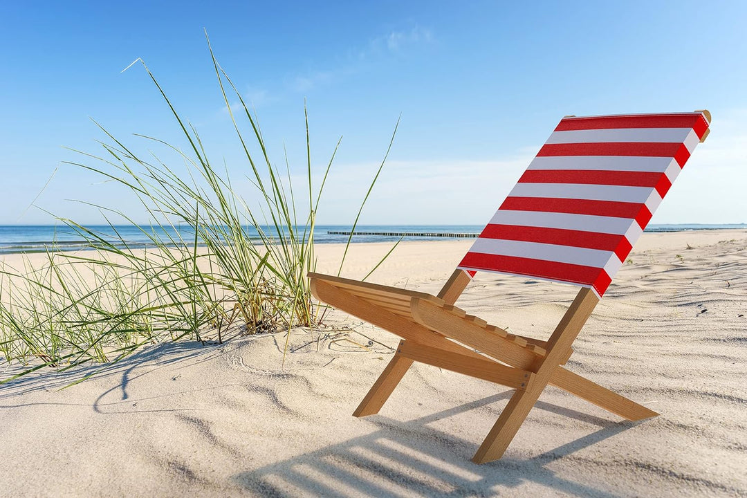 Erst-Holz Klappstuhl Strandstuhl Anglerstuhl Gartenstuhl Stuhl zum Zusammenstecken rot-weissem Bezug