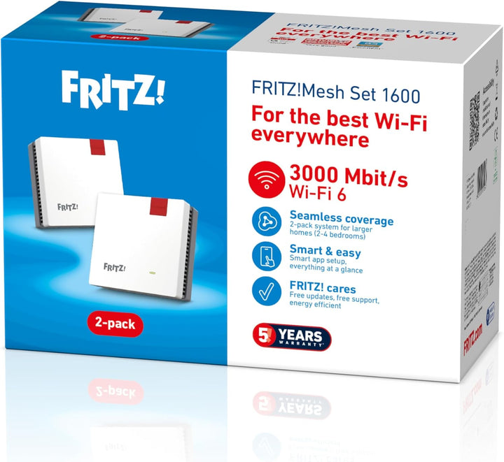 Fritz!Mesh Wi-Fi Set 1600 3er Pack | Mesh WiFi 6 bis 3000 Mbps | Kompatibel mit Allen Routern | Für