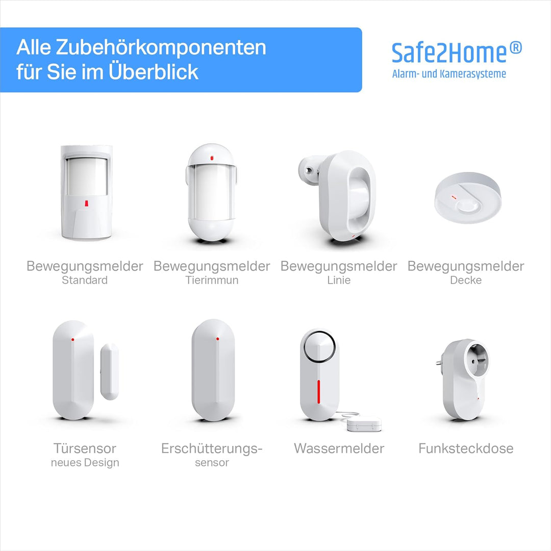 Safe2Home Bewegungsmelder für Funk Alarmanlage Serie SP110 / SP210 / Basic - GSM WiFi Alarmsystem -