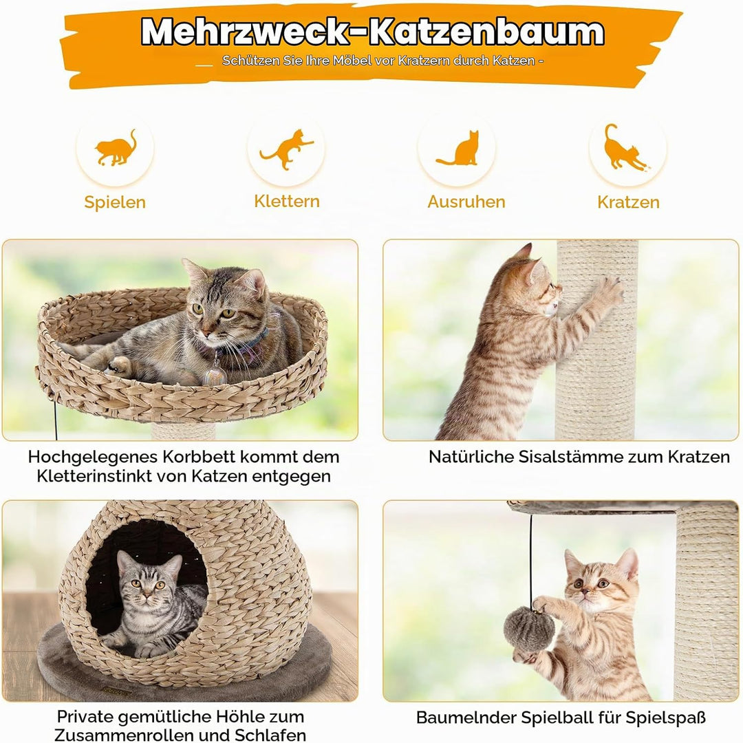 SOARS 71cm Kratzbaum, Katzenbaum mit Betten, Aufhängeball, Sisalstamm, Katzenkratzbaum mit gewebter