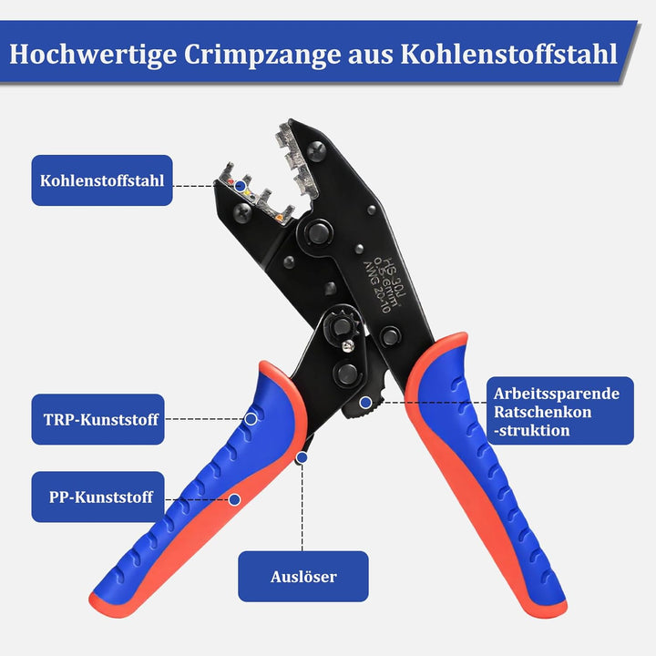 Crimpzange für isolierte Kabelschuhe, Crimpzange geeignet für 0,5-6 mm², Kabelschuhzange Crimpzange