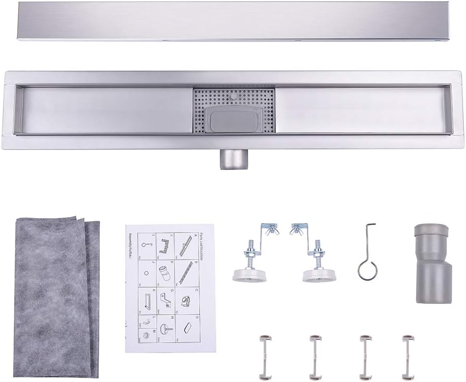 Duschrinne, doppelseitig, Siphon mit Geruchsstop und Haarsieb, befliesbar, Ablaufrinne aus Edelstahl