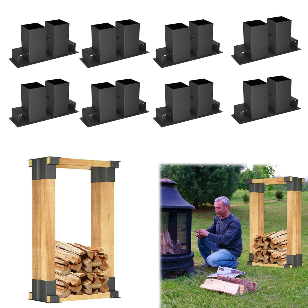 LZQ Holzstapelhilfe 8 Stück Feuerverzinkt Holz Stapelhilfe für Brennholz, Stabile Holzstapelhalter f