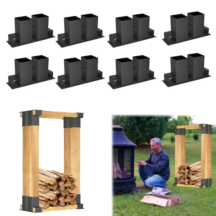 LZQ Holzstapelhilfe 8 Stück Feuerverzinkt Holz Stapelhilfe für Brennholz, Stabile Holzstapelhalter f