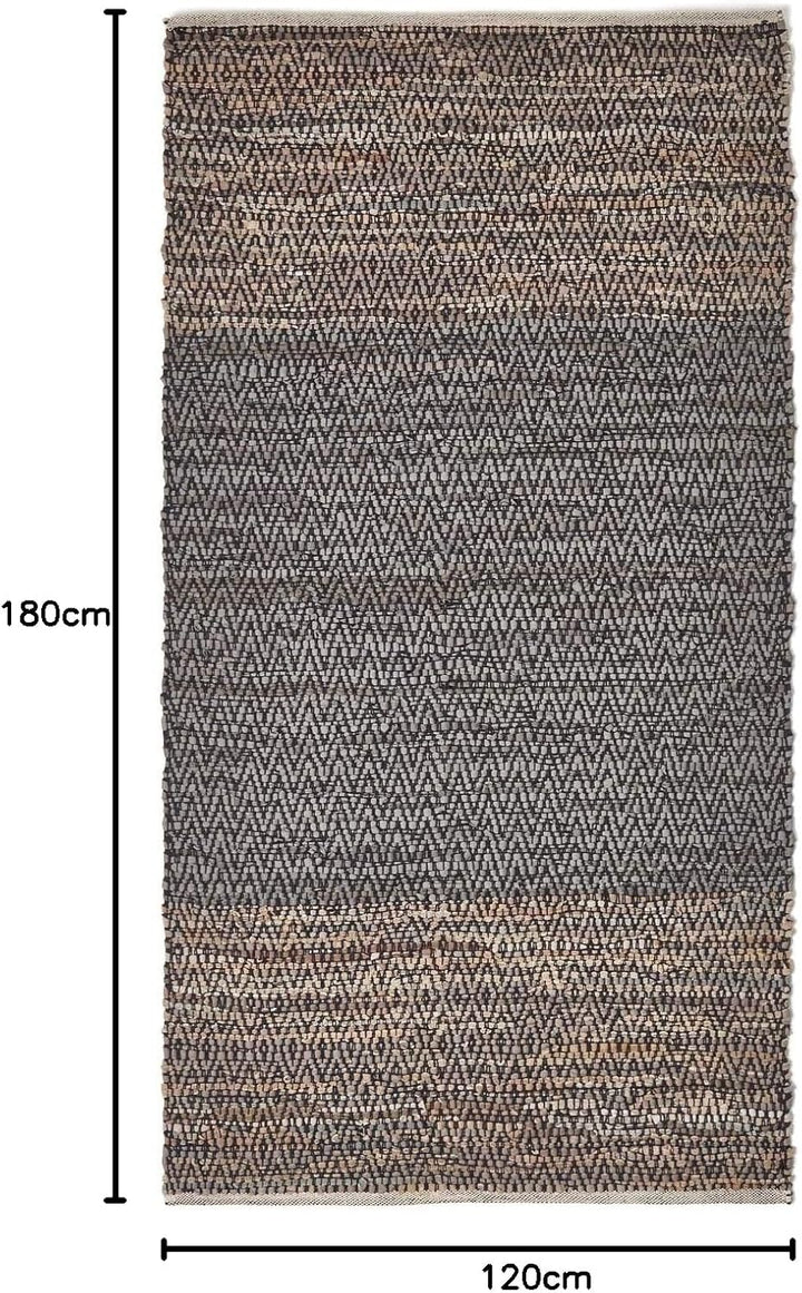 Homescapes Teppich aus 100% recyceltem Leder mit Chevron-inspiriertem Zickzack- und Rautenmuster, 12