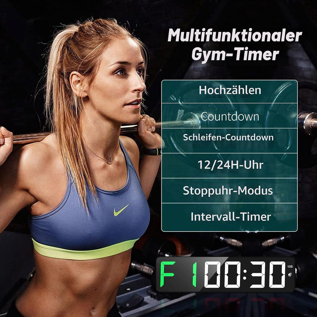 Gym Timer 15" Grosse LED-Anzeige Wanduhr|Intervall-Workout|Countdown &amp; Up|Stoppuhr|12 Einstellbare L