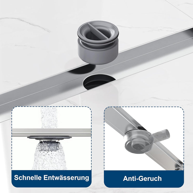 Neodrain Duschrinne 80cm Edelstahl Bodenablauf - 360° Siphon Ablaufrinne Extra Flach mit Geruchsstop