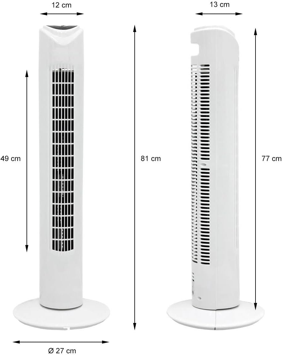 JUNG TVE19 Ventilator mit Fernbedienung 80cm weiss, TÜV geprüft, Sehr Leise Turmventilator mit 7 Std