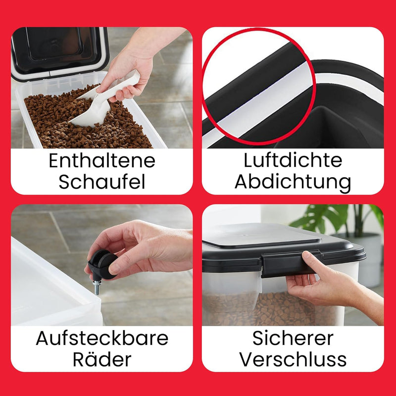Iris Ohyama Hundefutter Aufbewahrung mit Rollen, 45L/15kg, Schwarz, Luftdichte Futterbox, Trockenfut