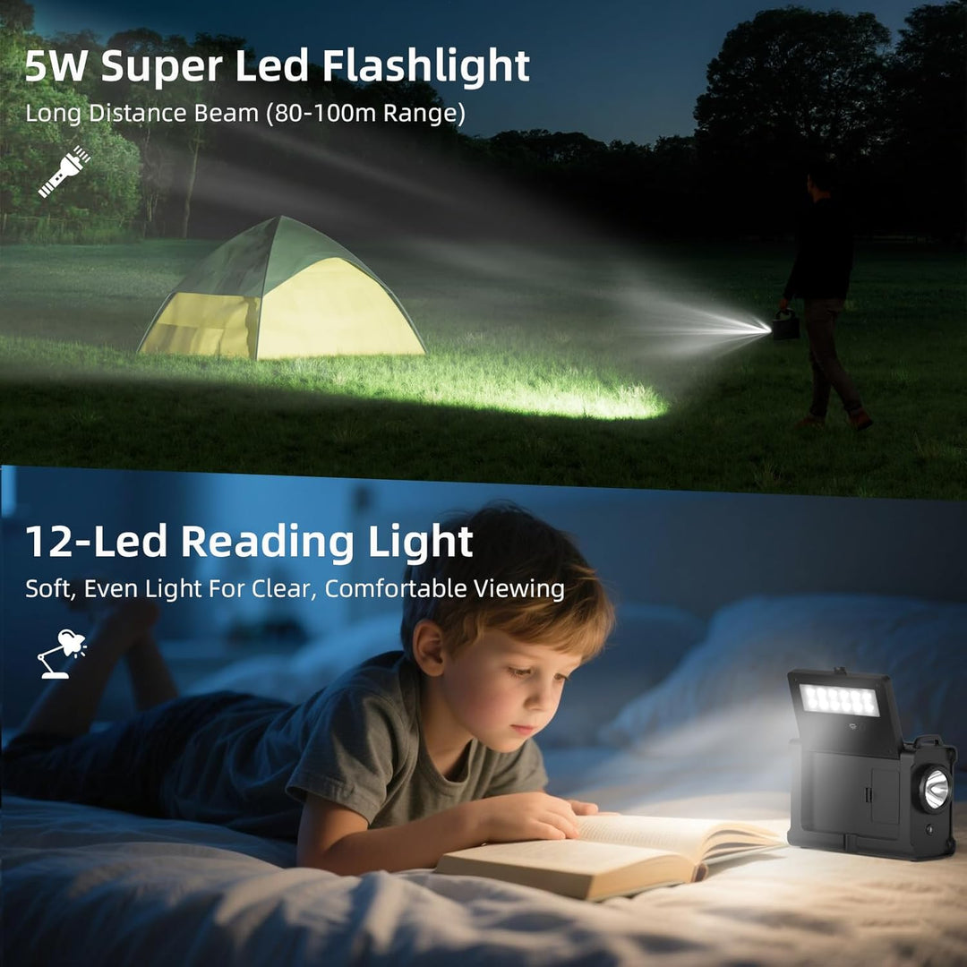 12000mAh Solar Kurbelradio, Tragbar Weltempfänger Radio, Notfallradio mit AM/FM Empfang & 8500mm² So