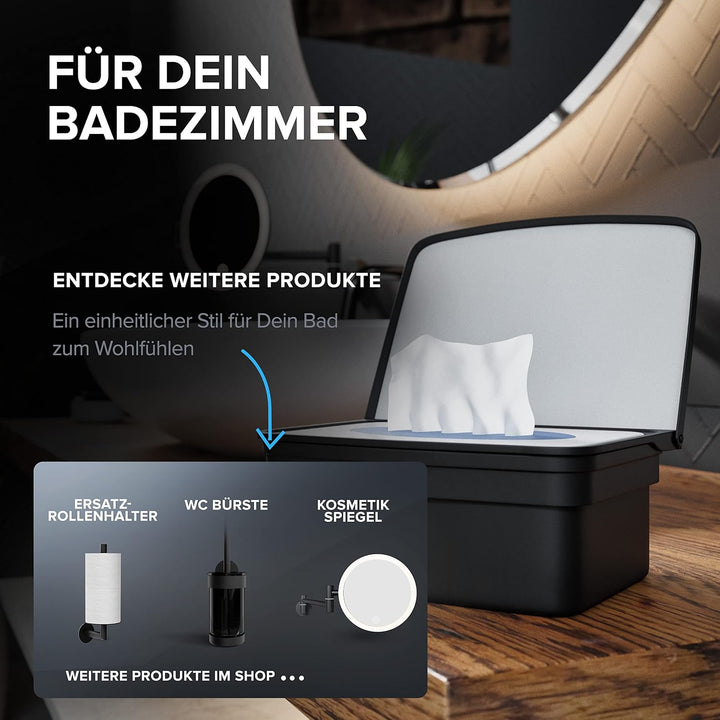 ovimar Feuchttücher Box mit Deckel Malmoya | in edlem schwarz pulverbeschichtetem Edelstahl | ohne B