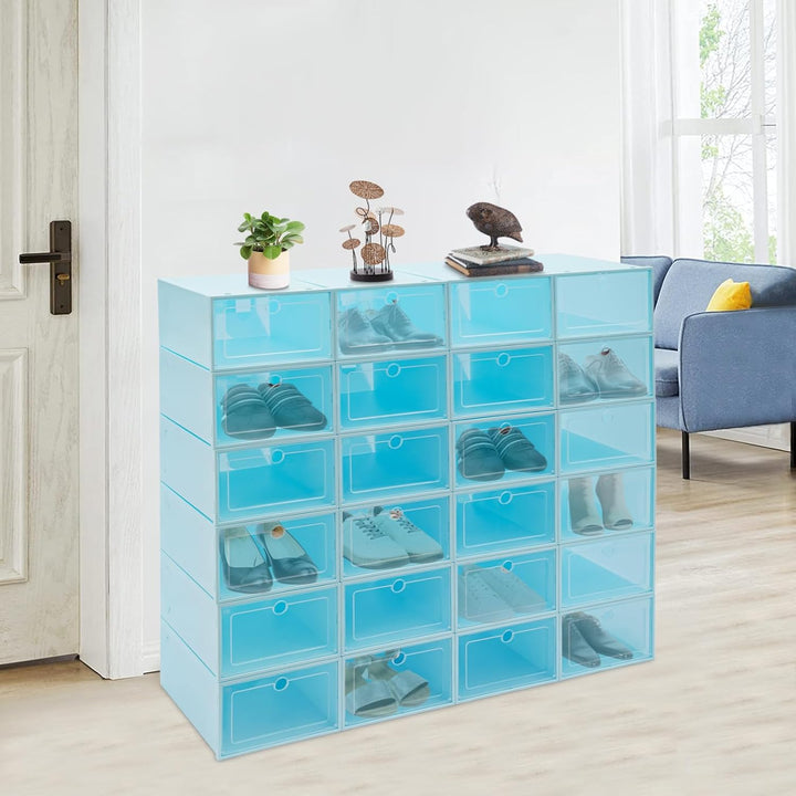 Schuhboxen, 24 Stück, stapelbar, mit transparentem Deckel, faltbar, Organizer, für Damen/Herren (bla