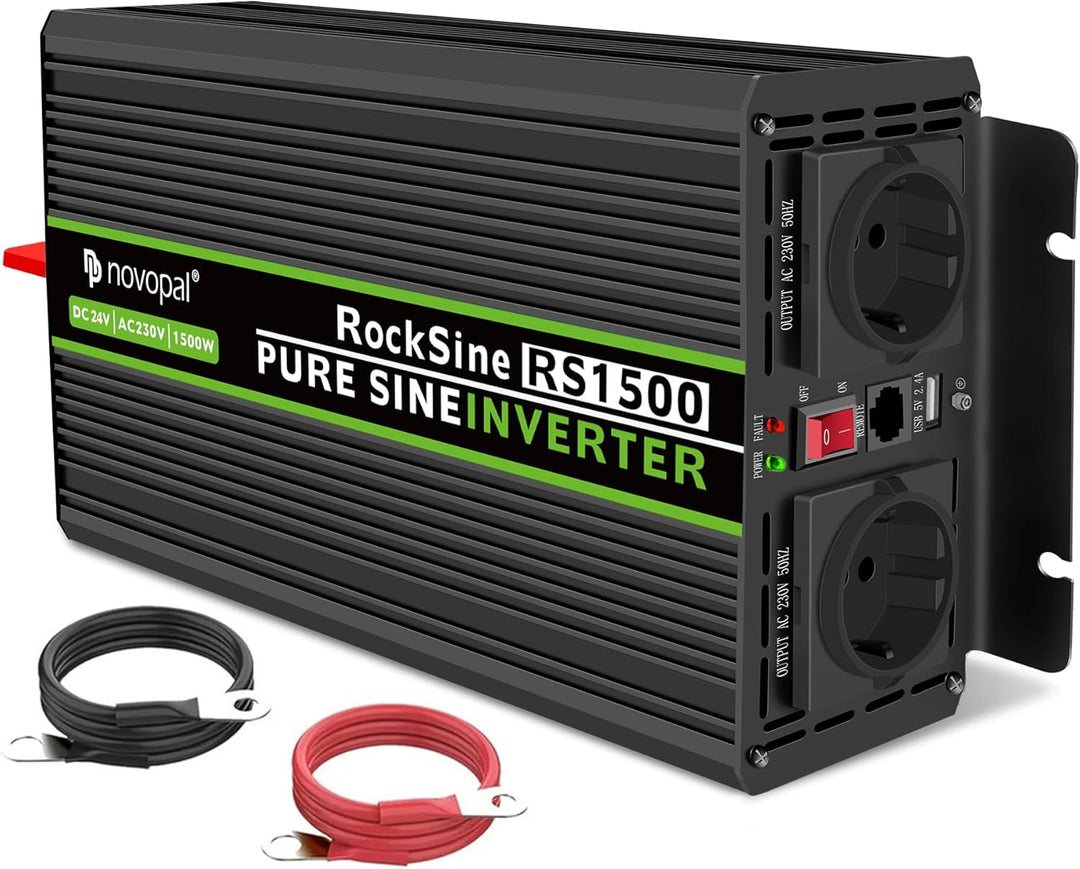 NOVOPAL 1500W Wechselrichter 24V auf 230V Reiner Sinus Spannungswandler mit LiFePO4 Power Inverter m