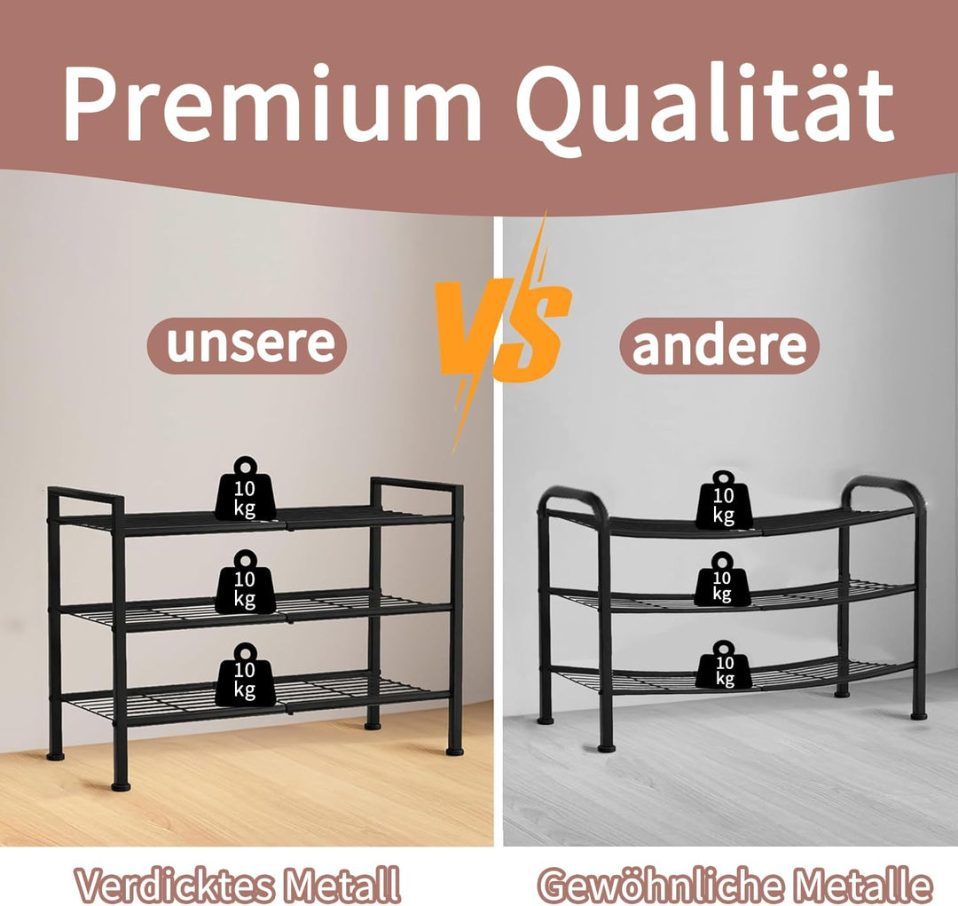 Schuhregal 3 Ebenen, platzsparendes Schuhregal aus Metall, stapelbar & verstellbar, robuster Shoe Ra