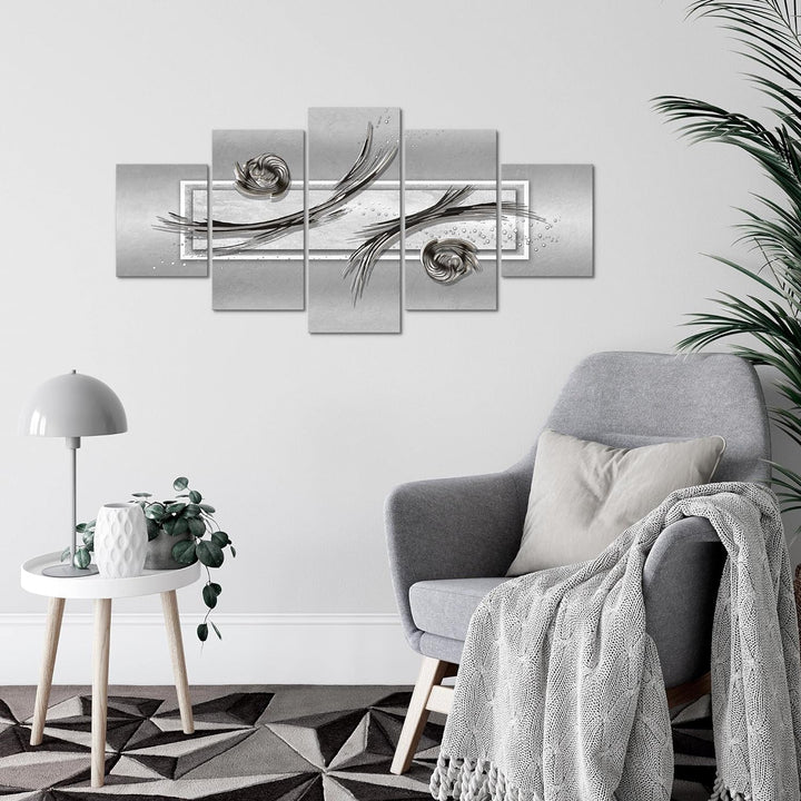 Runa Art Wandbilder Abstrakt 5 Teilig Bild auf Vlies Leinwand Deko Wohnzimmer Schlafzimmer Schwarz W