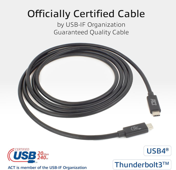 ACT USB 4 Type C, Thunderbolt 3, 20Gbps USB C Video Kabel, 4K@60Hz Video für Monitor, EPR 240W Laden