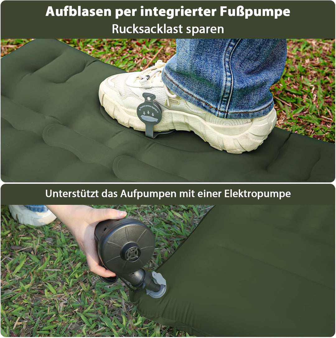 Isomatte Feldbett 12-15CM Extra Dicke verstärkte Stützstruktur mit Integrierter Fusspumpe und Kissen