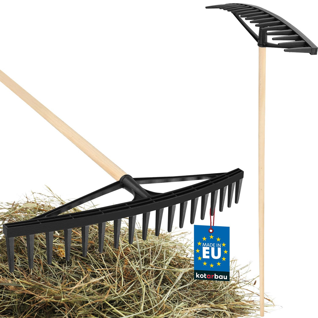 KOTARBAU® Heurechen - 61 cm - mit Holzstiel 1,52 m - Laubrechen Kunststoff - Rechen für Garten - Lau