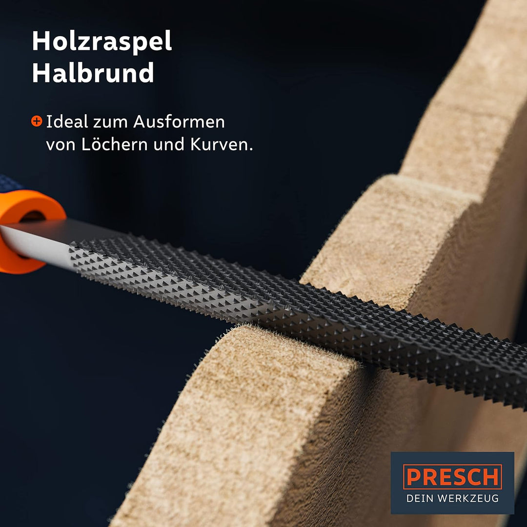 PRESCH Holzraspel Set 3tlg. - Hochwertiges Holzfeilen Set inkl. Flachstumpfraspel, Halbrund- und Run