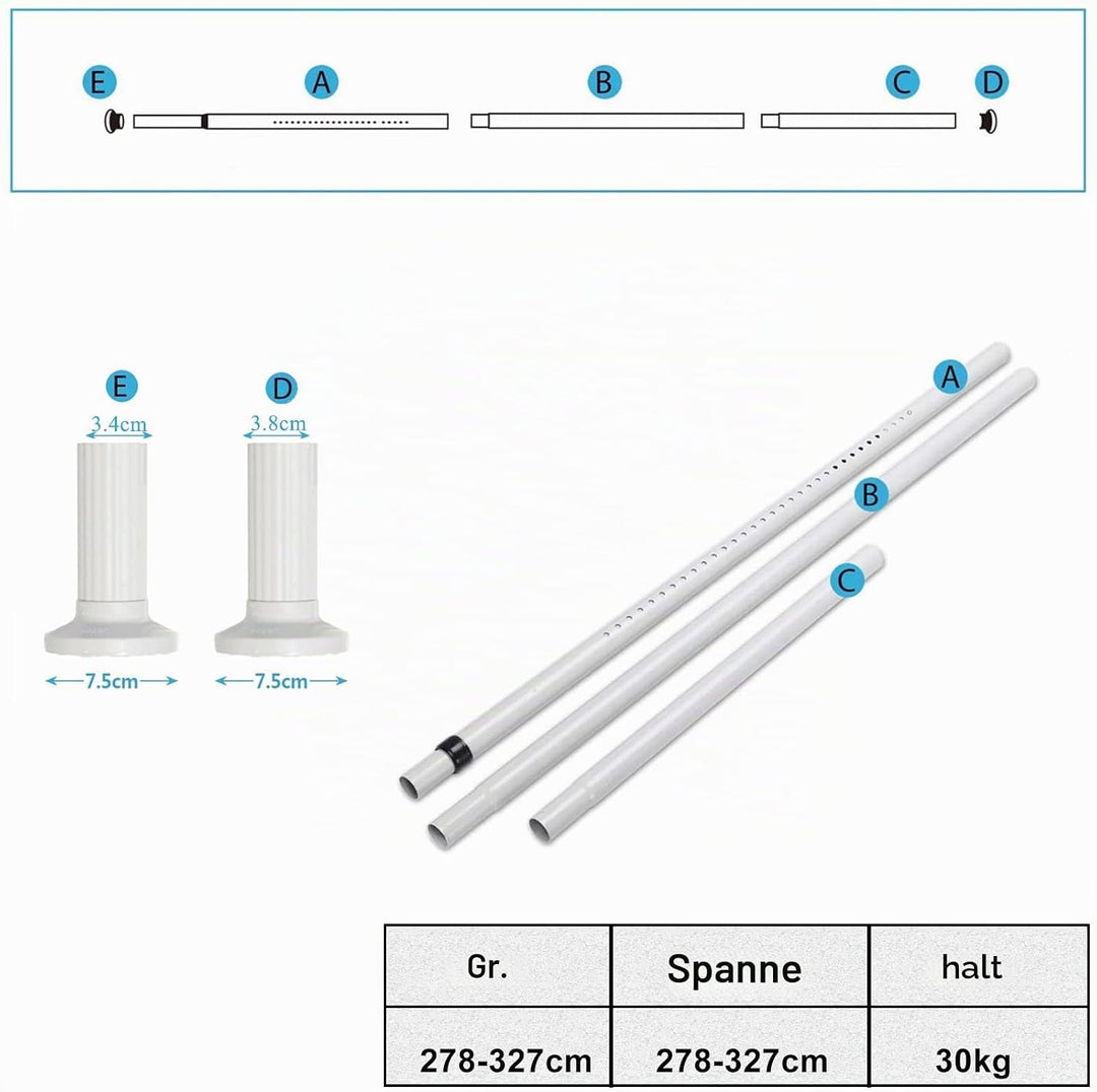 278-327cm Extra Lange Gardinenstange, Ohne Bohren Teleskopstange , Ausziehbare Edelstahl Duschvor