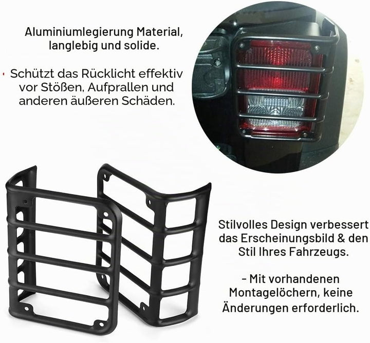 Yctze 1 Paar Rücklicht Lampenabdeckung, Aluminiumlegierung Rücklichter Guard Protector für JK Wrangl