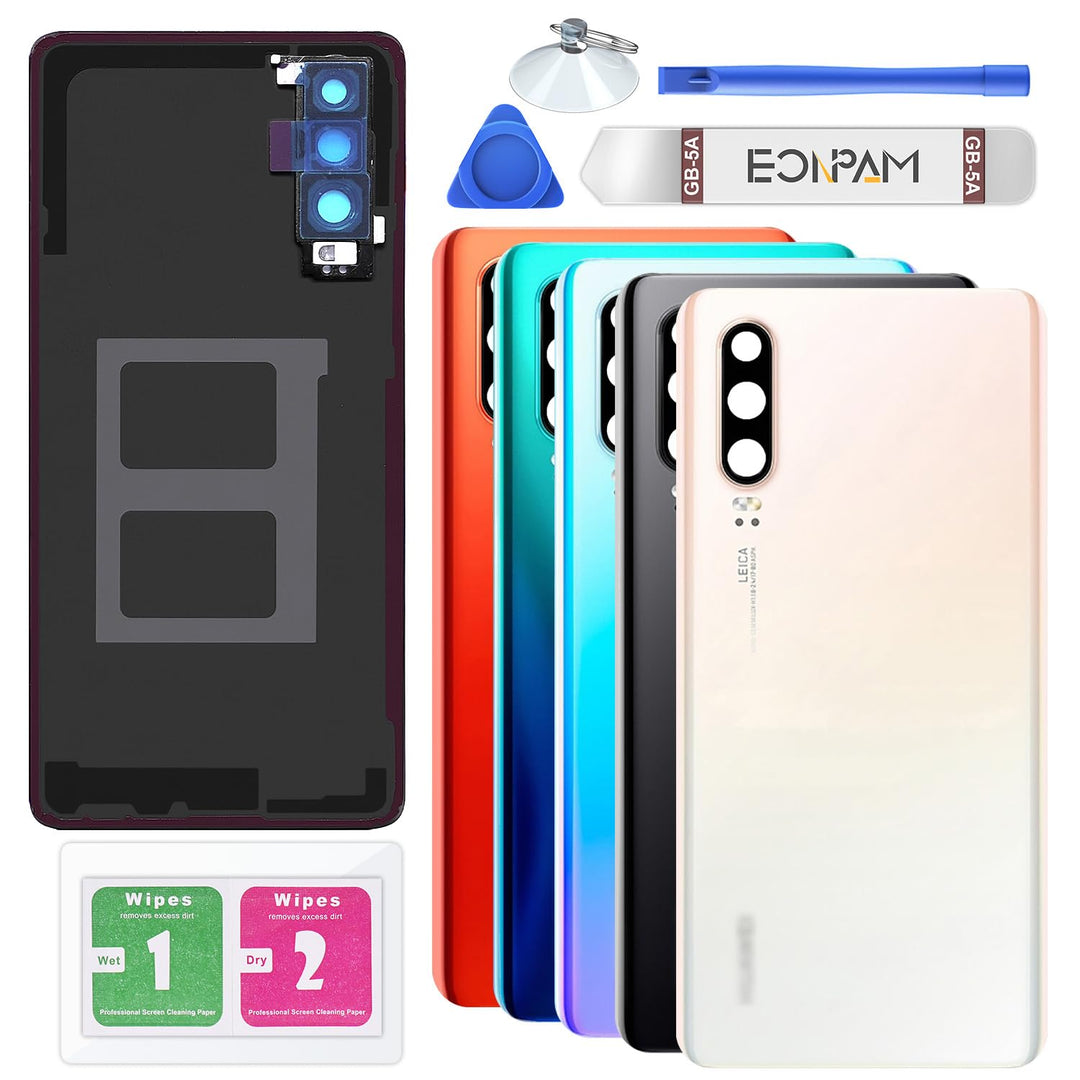 Eonpam Akkudeckel für Huawei P30 Rückseite Glas Original Backcover Back Glas Ersatz Reparatur Set mi