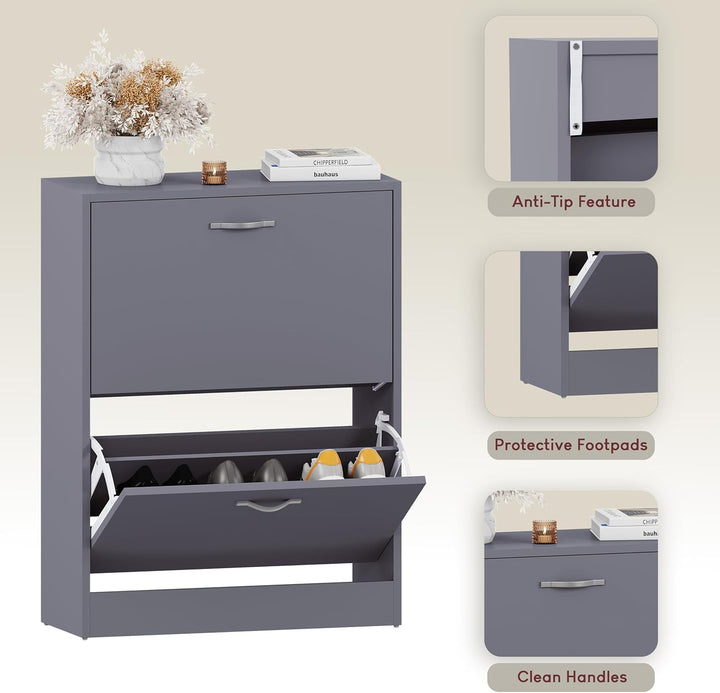 Vida Designs Schuhschrank mit 2 Schubladen, Holz Aluminium, grau, Furniture Set, Grau