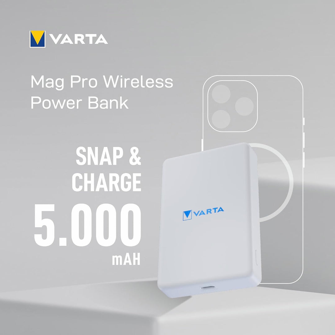 VARTA Mag Pro Wireless Powerbank 5000 mAh White, Box Mag Pro 5000 weiss, Mag Pro 5000 weiss