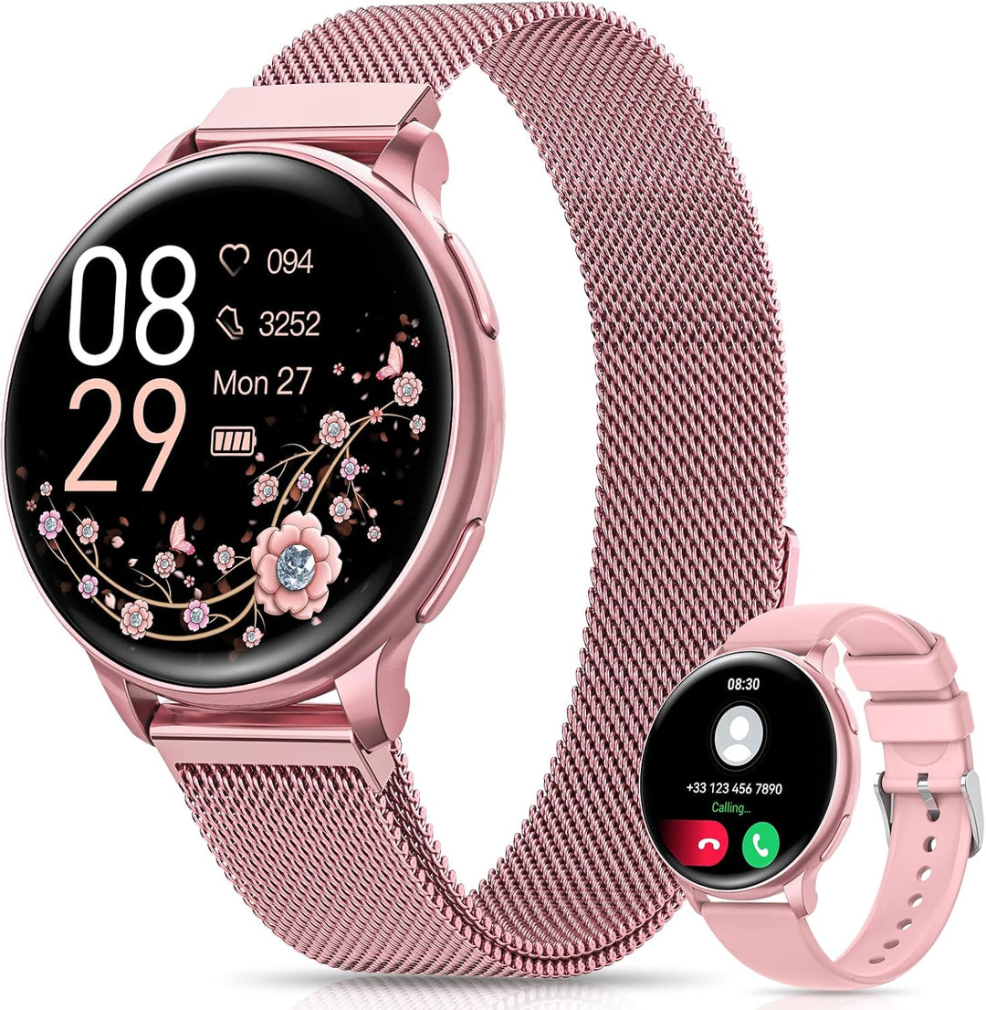 RUXINGX Smartwatch Damen mit Telefonfunktion 1.27" HD Voll Touch Screen Armbanduhr mit SpO2 Pulsuhr