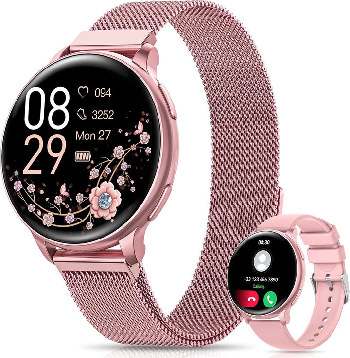 RUXINGX Smartwatch Damen mit Telefonfunktion 1.27" HD Voll Touch Screen Armbanduhr mit SpO2 Pulsuhr