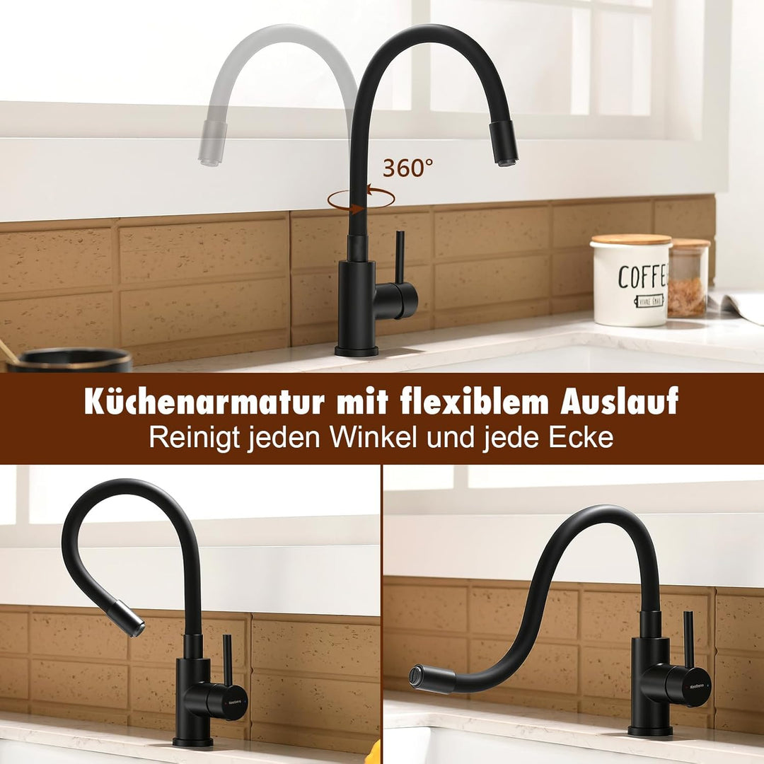 Wasserhahn Küche schwarz flexible Auslaufbrause Spültischarmatur 360° schwenkbar Küchenarmatur mit a