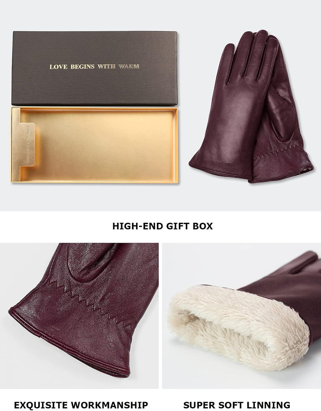 vislivin Vollhand Touchscreen-Handschuhe für Damen Leder Handschuhe Warmer Winter SMS Autofahren Han
