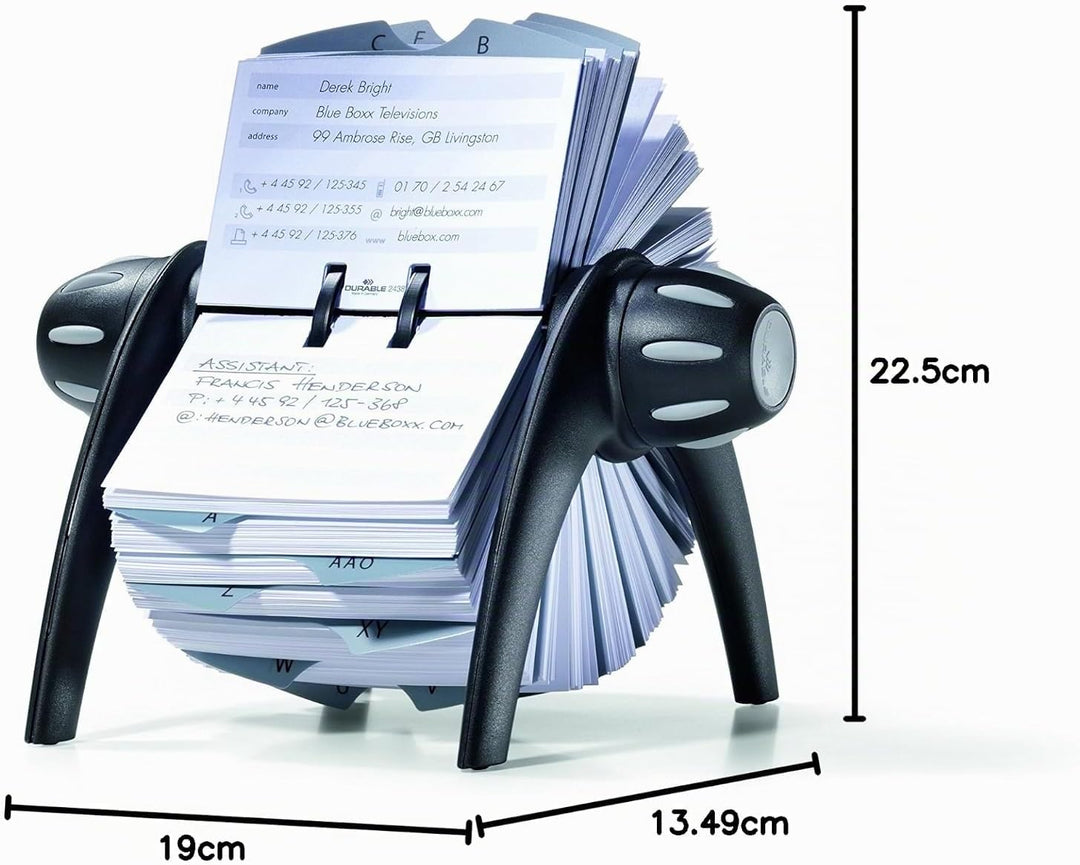Durable Rollkartei Telindex Flip Vegas, mit 500 Karteikarten für Adressen, Register A-Z, schwarz, 24