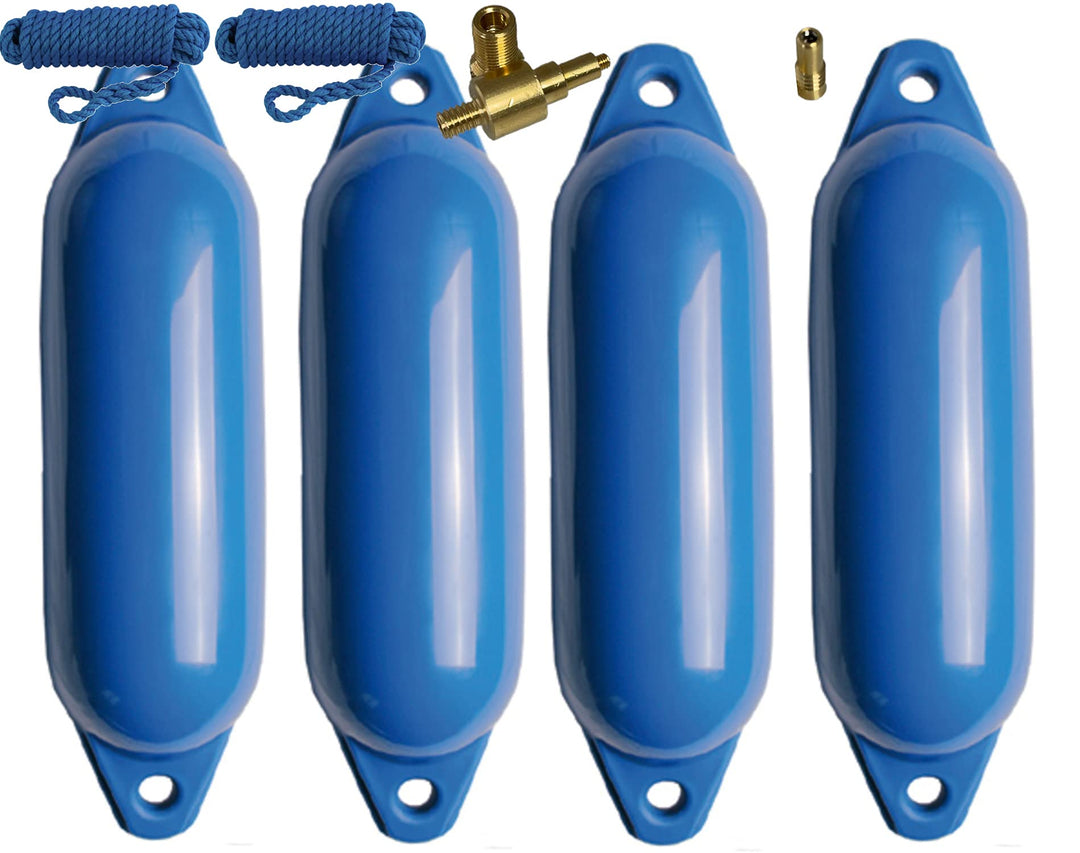 MOTIVEX Komplettset 4er-Set Fender mit 4 Fenderleinen, 1 Ersatzventil und 1 Ventiladapter Blau 45x12