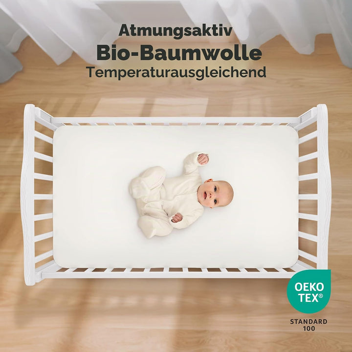 Bio-Spannbettlaken für Kinderbetten - 70x140 Atmungsaktive Jersey Baumwoll Baby Bettlaken, Spannbett